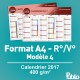 Calendrier A4 2017 400g/m² inscriptible Recto/Verso
