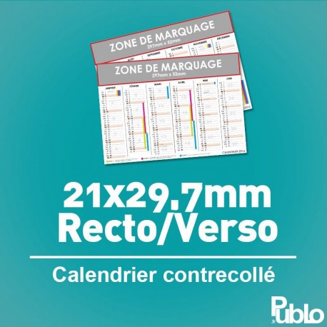 Calendrier A4 type Banque en contrecollé