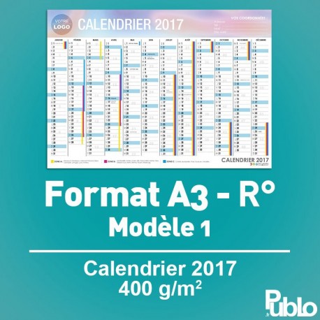 Calendrier A3 2017 400g/m² inscriptible Recto