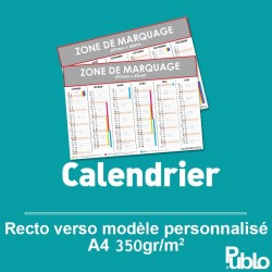Calendrier A4 2017 350g/m² inscriptible Recto/Verso